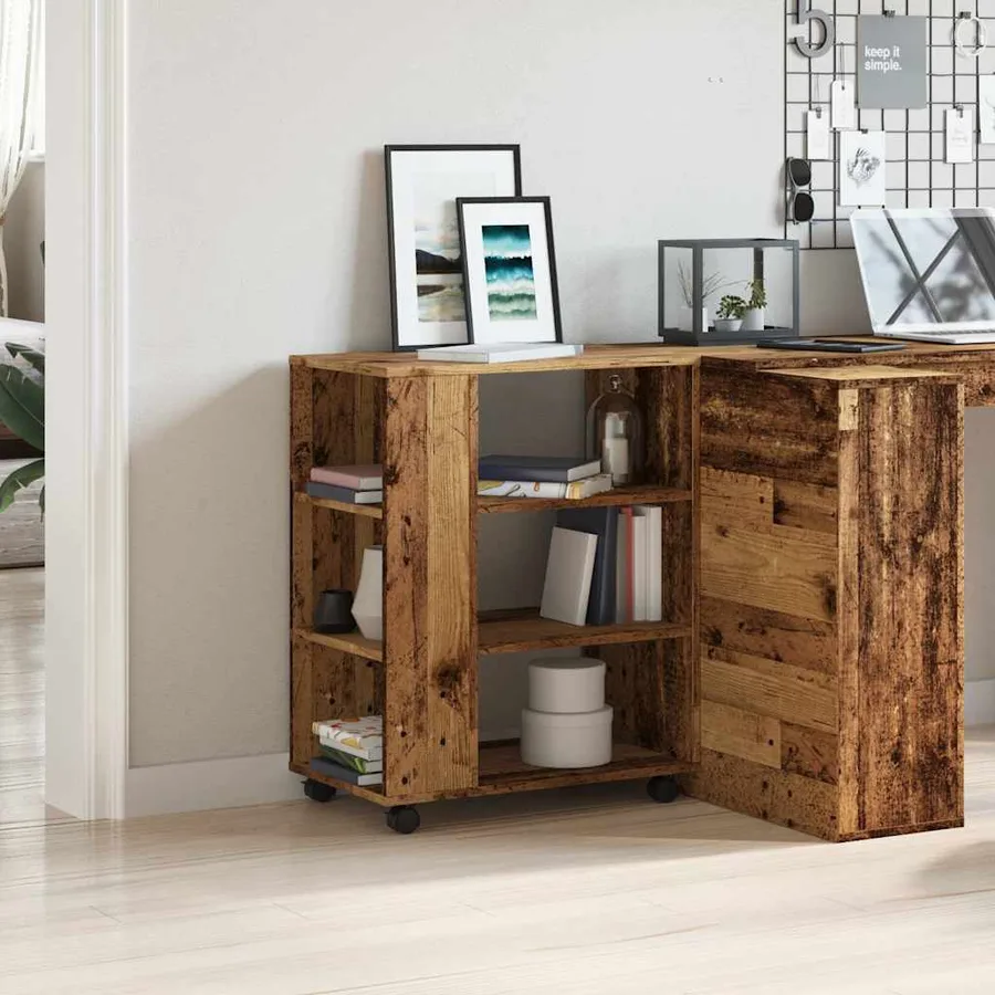 Armoire à roulettes vieux bois 60x35x75 cm bois d'ingénierie - 3