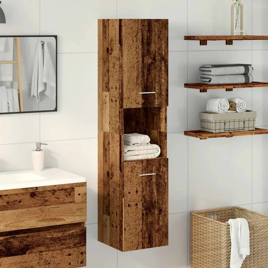 Armoire de salle de bain suspendue vieux bois bois d'ingénierie - 2