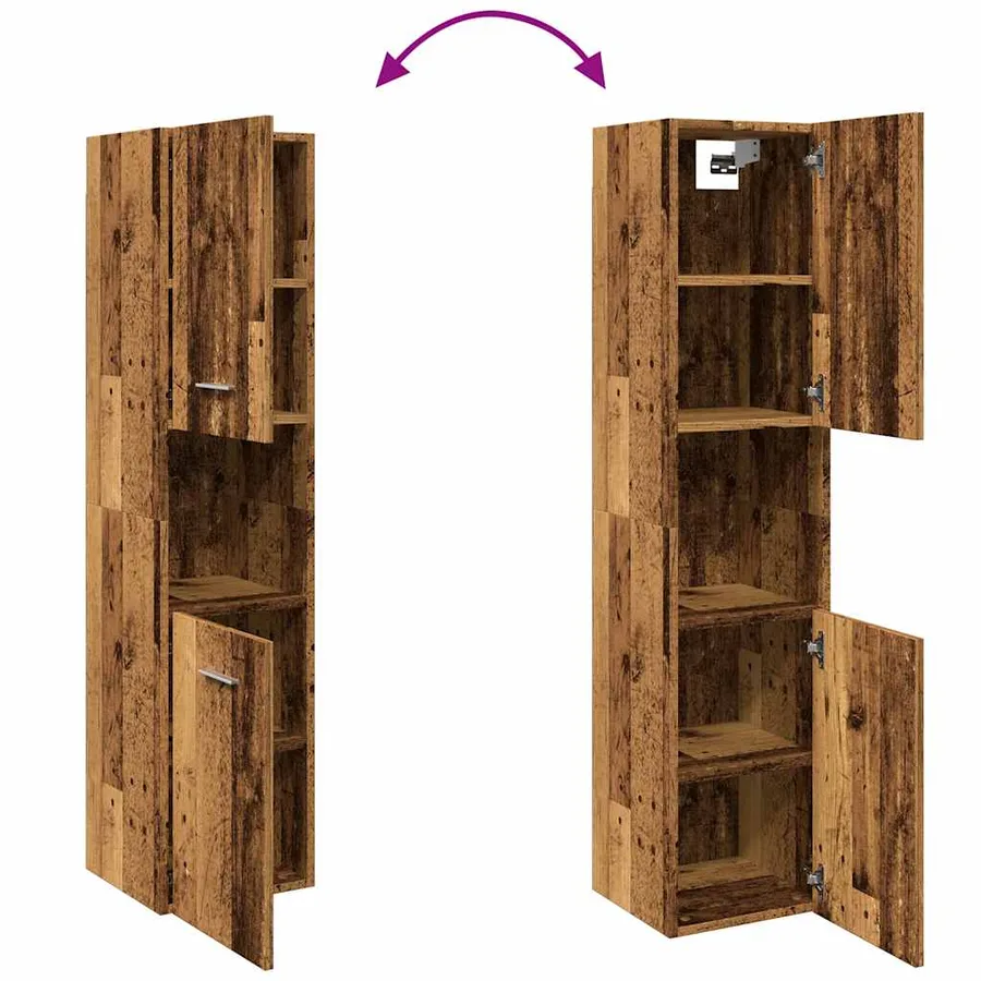 Armoire de salle de bain suspendue vieux bois bois d'ingénierie - 8
