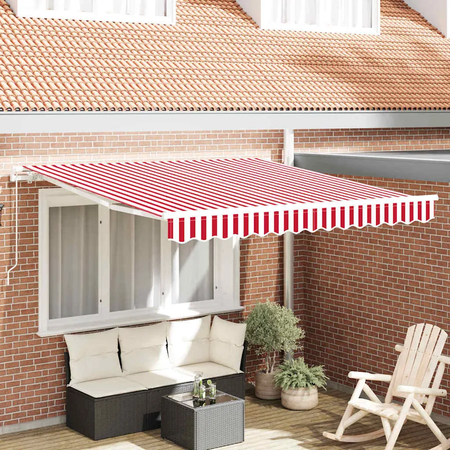 Auvent rétractable Rouge 350 x 250 cm Polyester et Aluminium