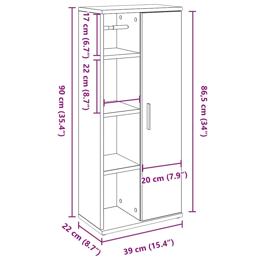 Meuble de salle de bain avec porte-rouleau sonoma gris - 12