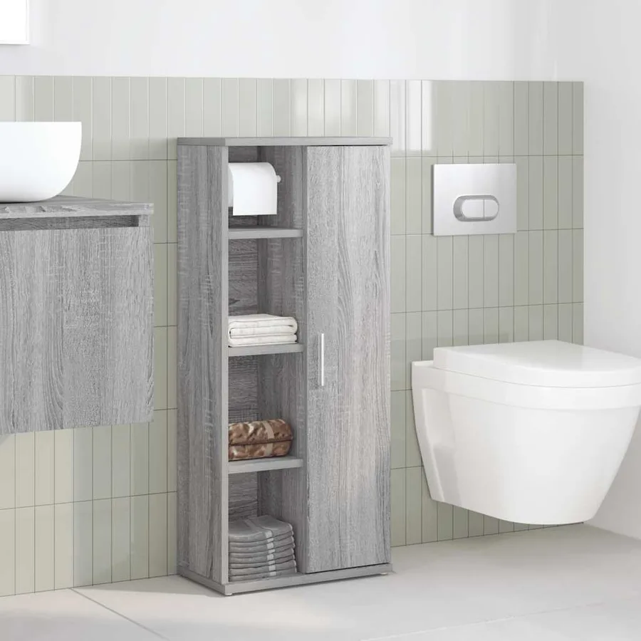 Meuble de salle de bain avec porte-rouleau sonoma gris - 3