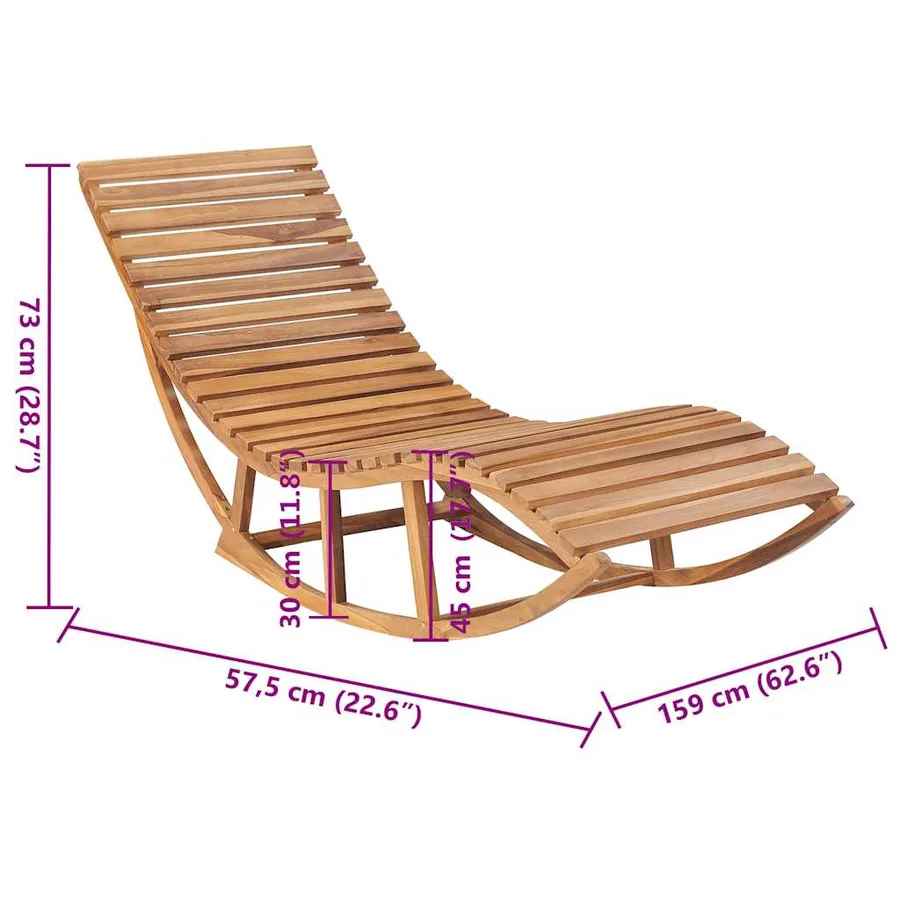 Chaise longue à bascule avec coussin Bois de teck solide - 18
