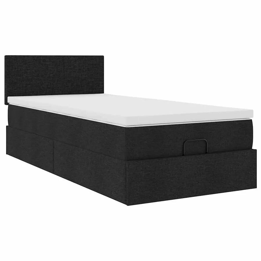 Lit ottoman avec matelas noir 90x200 cm tissu - 6