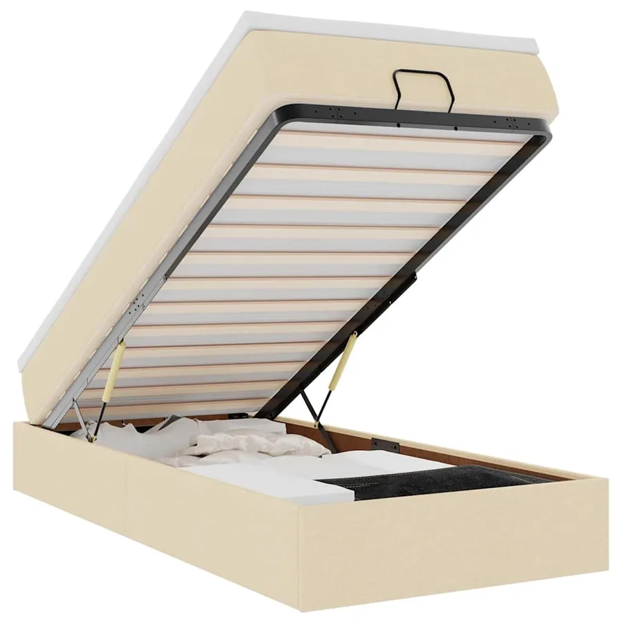 Cadre de lit ottoman avec matelas crème 90x200 cm tissu - 2