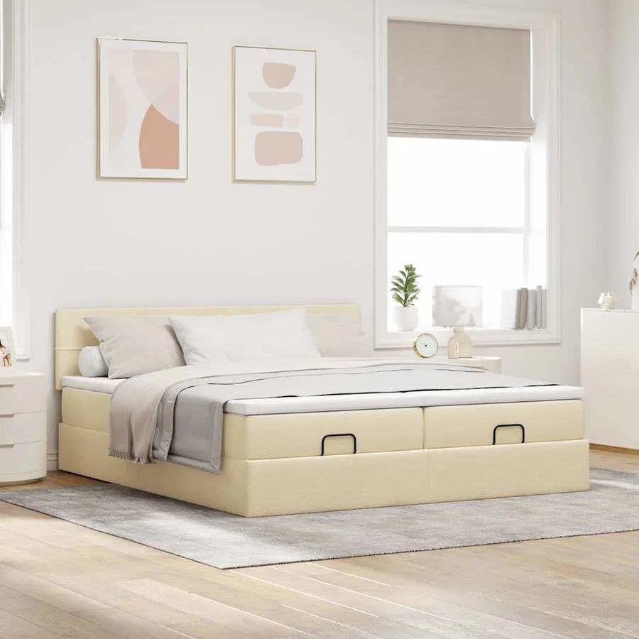 Cadre de lit ottoman avec matelas crème 180x200 cm tissu - 3
