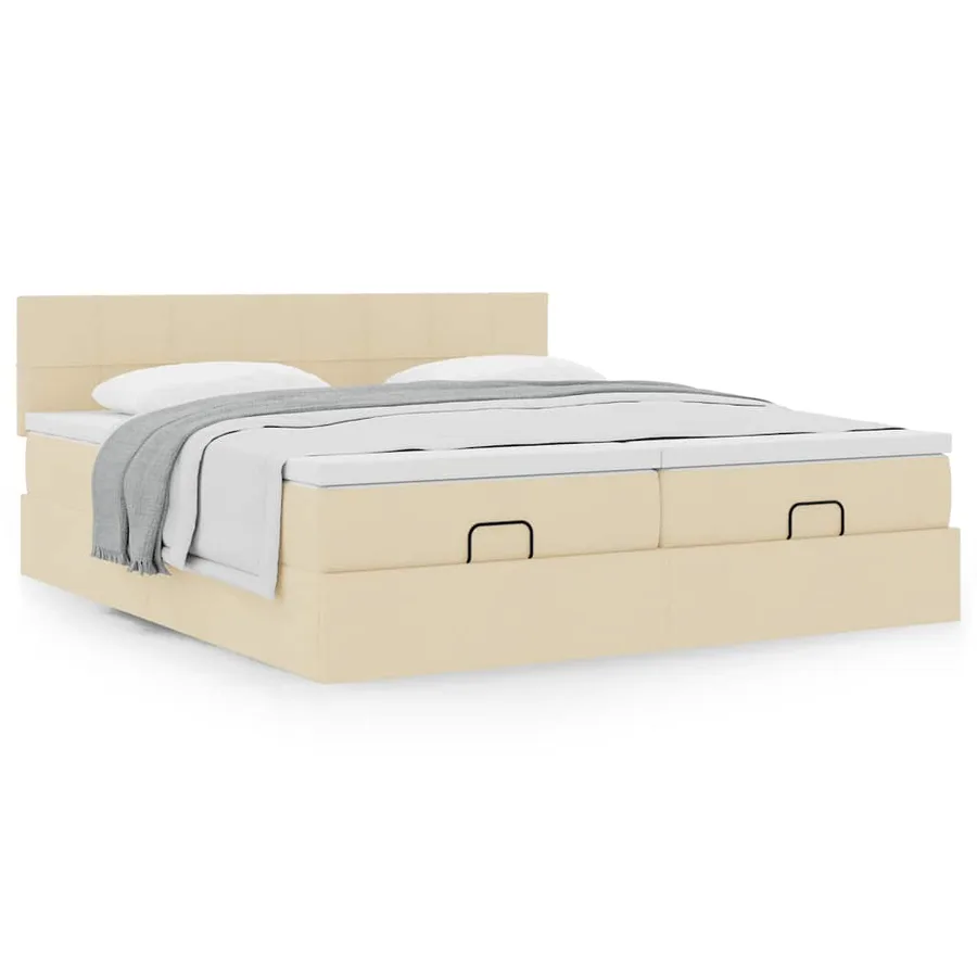 Cadre de lit ottoman avec matelas crème 180x200 cm tissu - 4