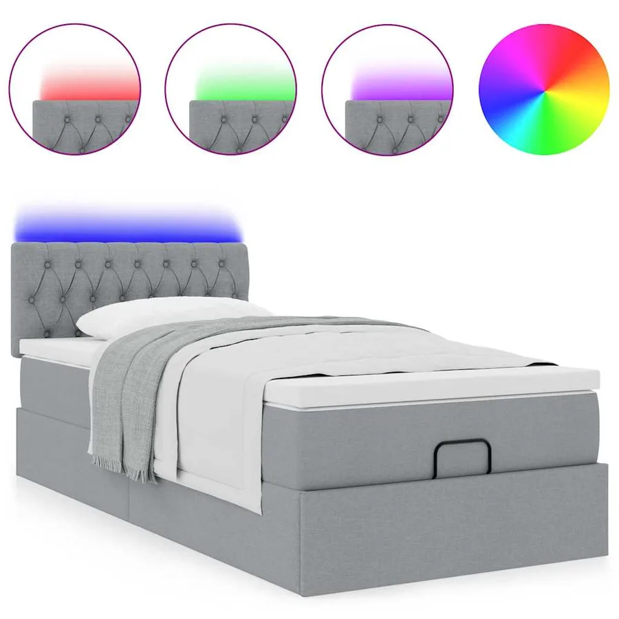Lit ottoman avec matelas gris clair 100x200 cm tissu - 5
