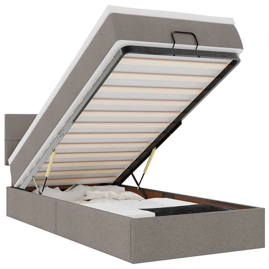 Lit ottoman avec matelas et LED taupe 90x200 cm tissu - 2