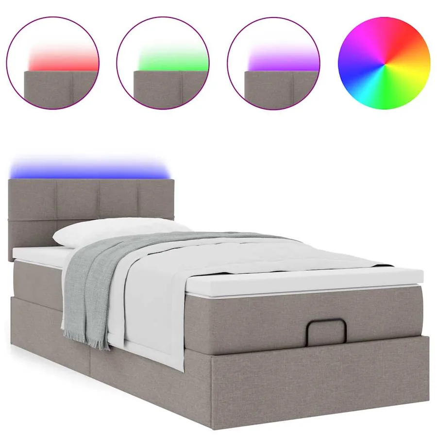 Lit ottoman avec matelas et LED taupe 90x200 cm tissu - 5