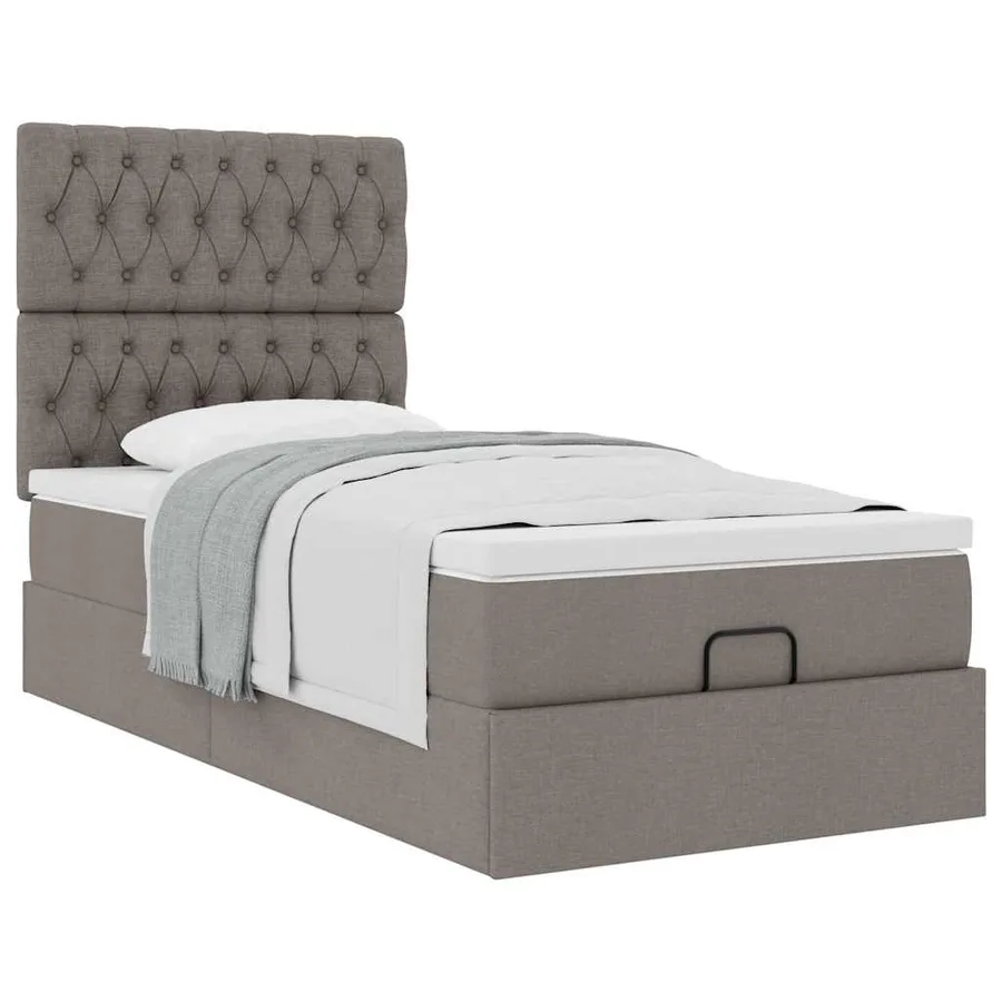 Lit ottoman avec matelas taupe 90x200 cm tissu - 5