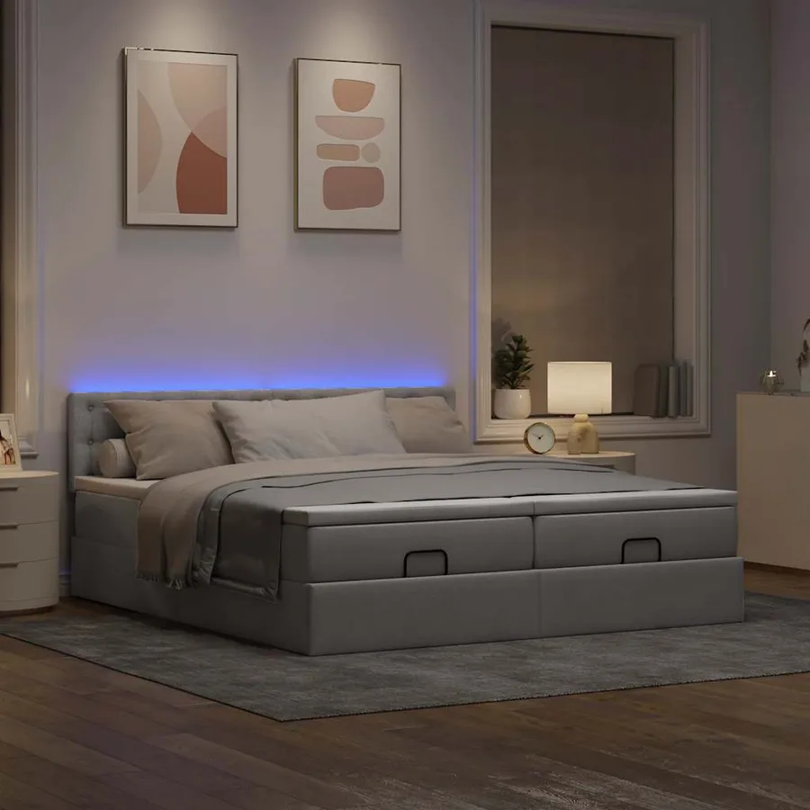 Cadre de lit ottoman avec matelas taupe 180x200 cm tissu - 3