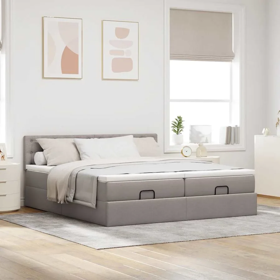 Cadre de lit ottoman avec matelas taupe 180x200 cm tissu - 4