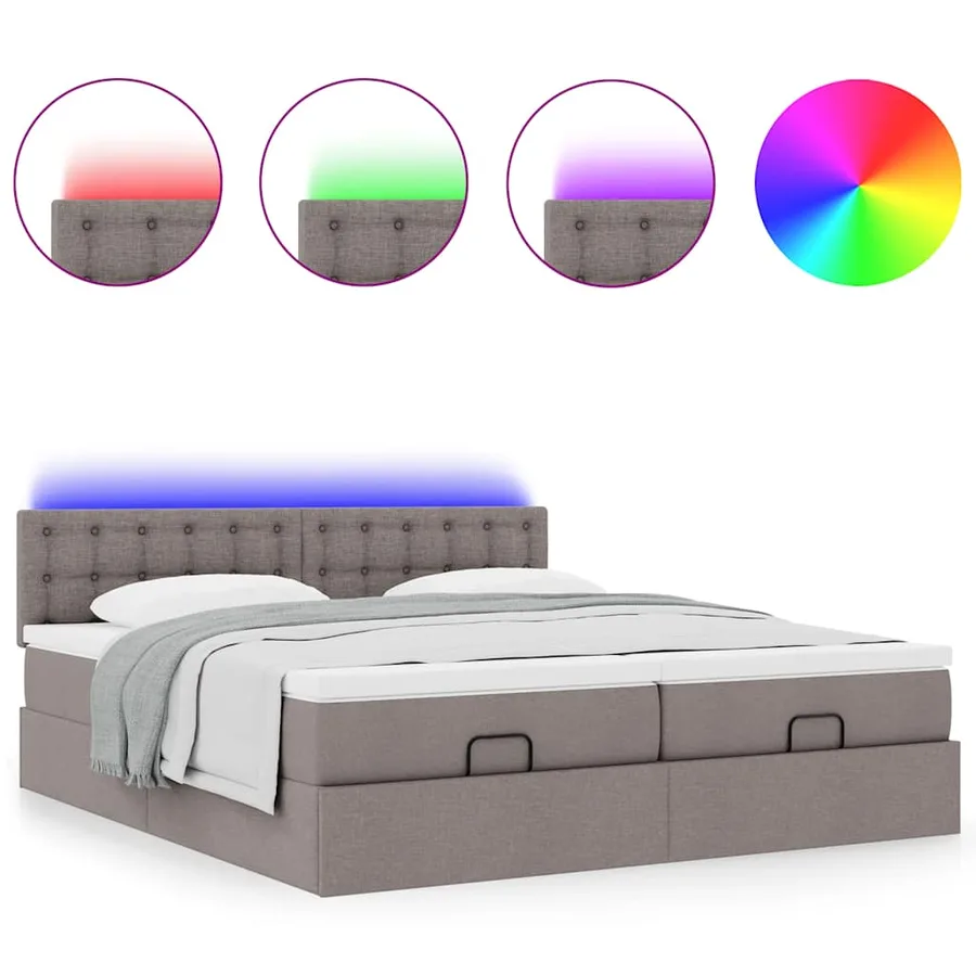Cadre de lit ottoman avec matelas taupe 180x200 cm tissu - 5