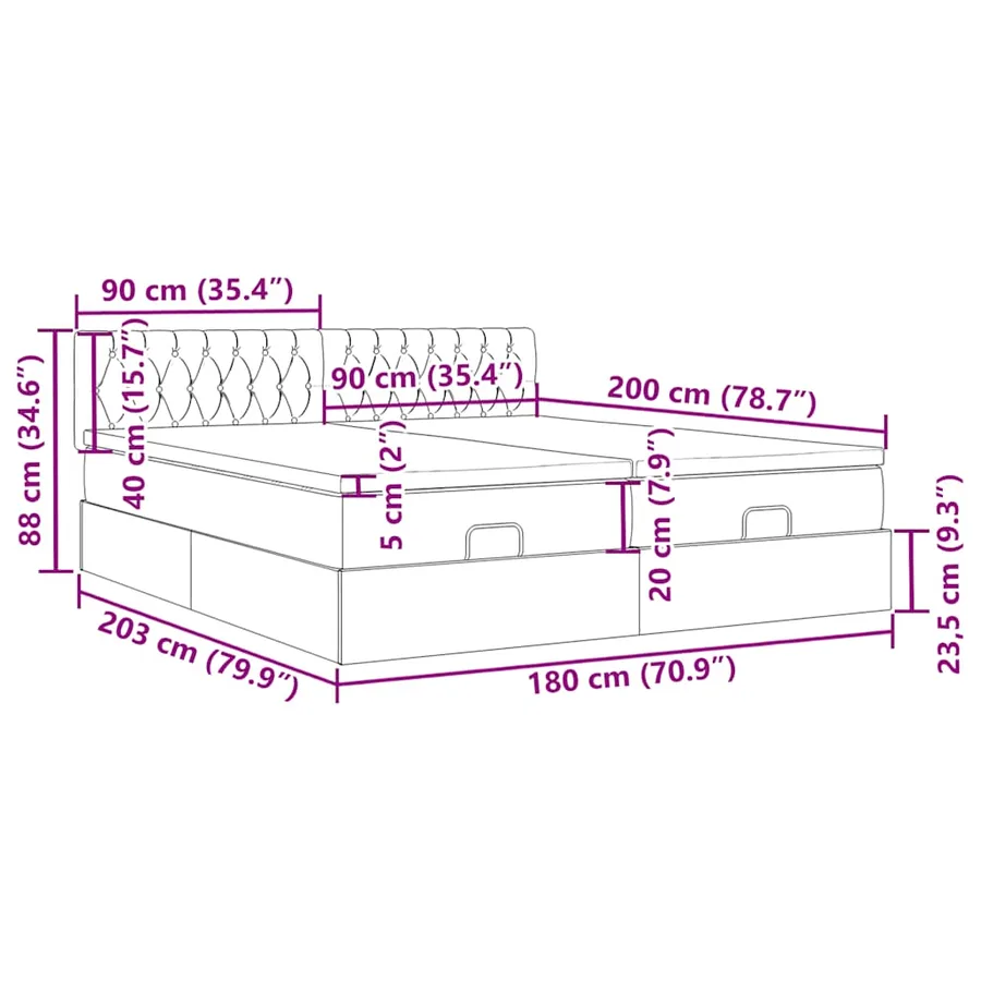 Cadre de lit ottoman avec matelas taupe 180x200 cm tissu - 18
