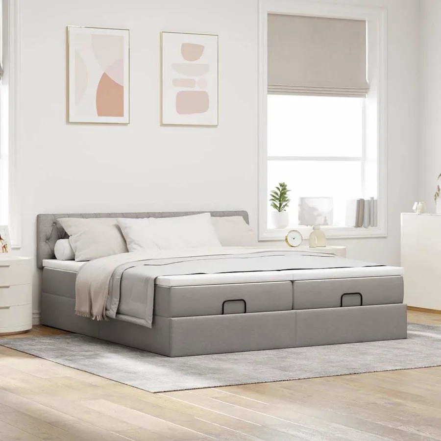Cadre de lit ottoman avec matelas taupe 180x200 cm tissu - 4