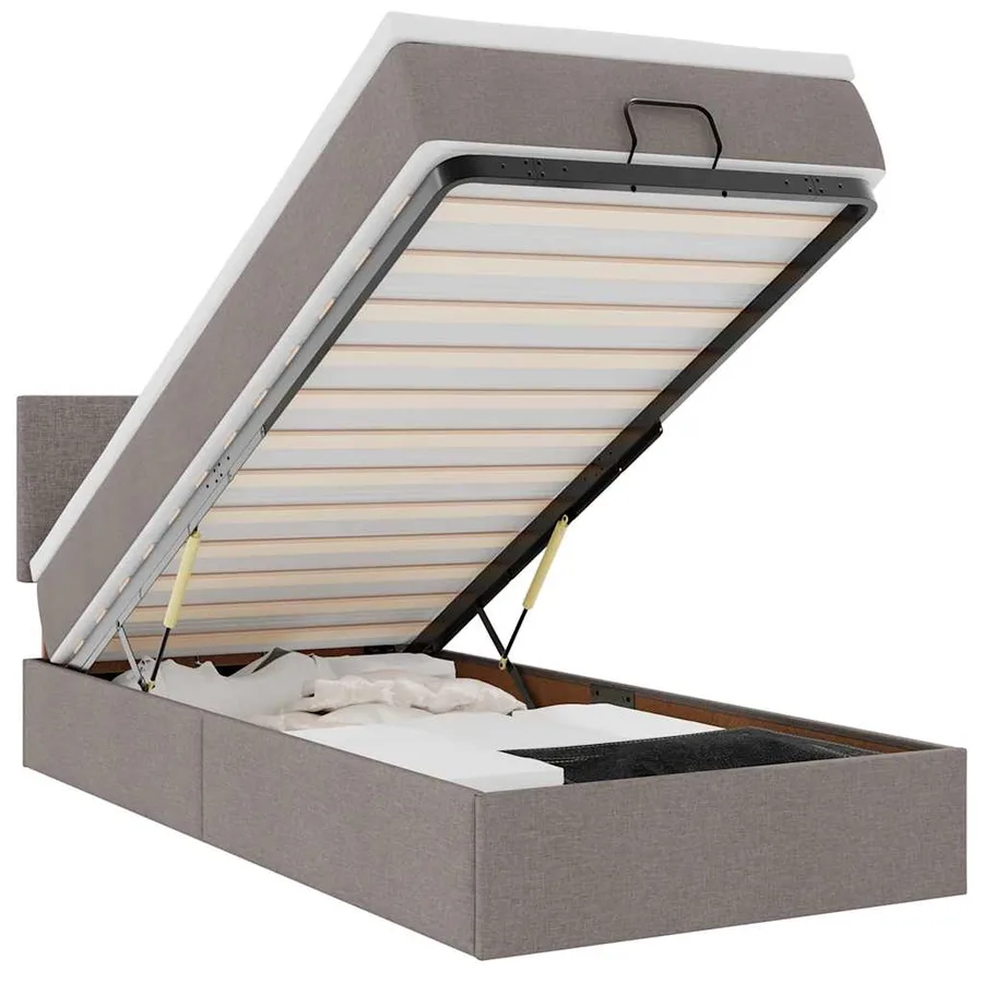 Lit ottoman avec matelas et LED taupe 90x200 cm tissu - 2