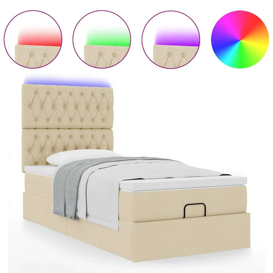 Lit ottoman avec matelas et LED crème 90x200 cm tissu - 5