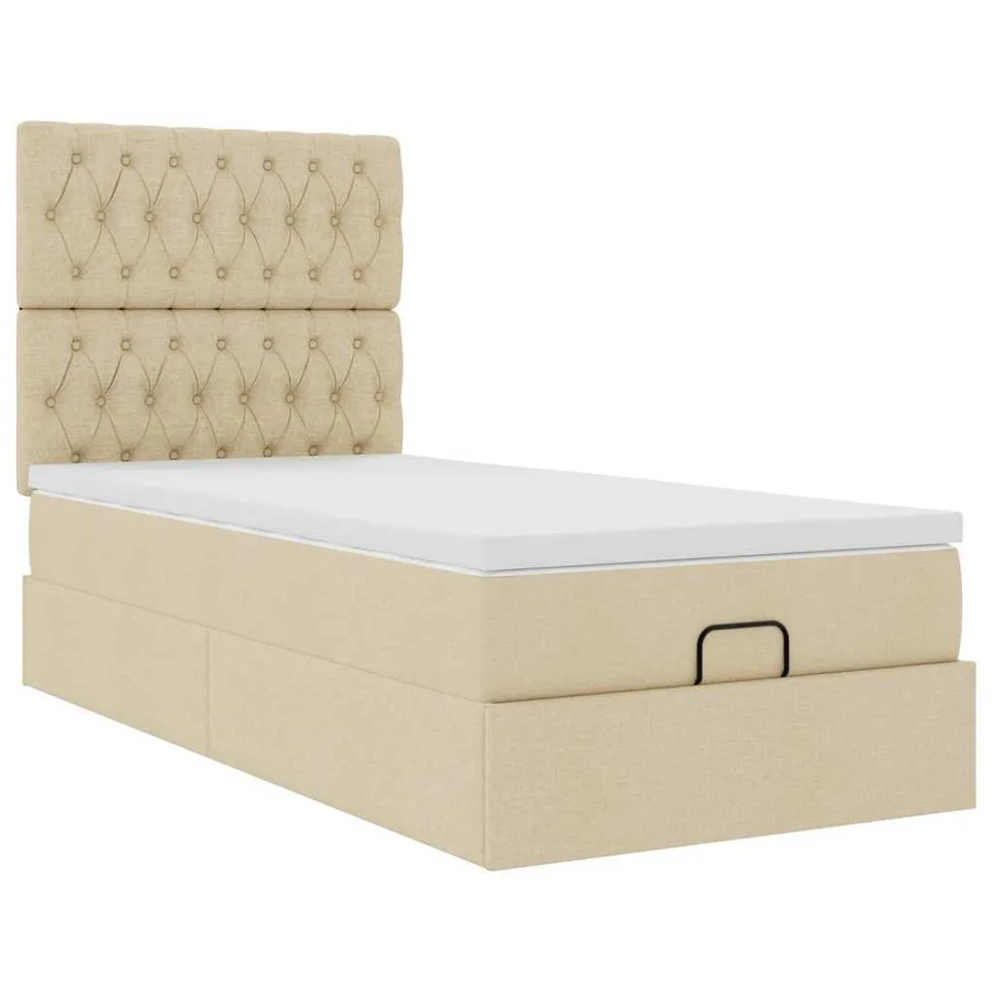 Lit ottoman avec matelas et LED crème 90x200 cm tissu - 7