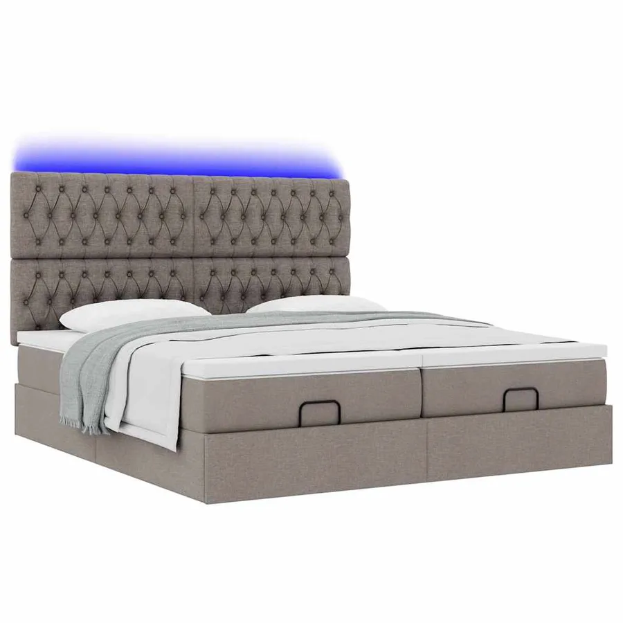 Cadre de lit ottoman avec matelas taupe 180x200 cm tissu - 6