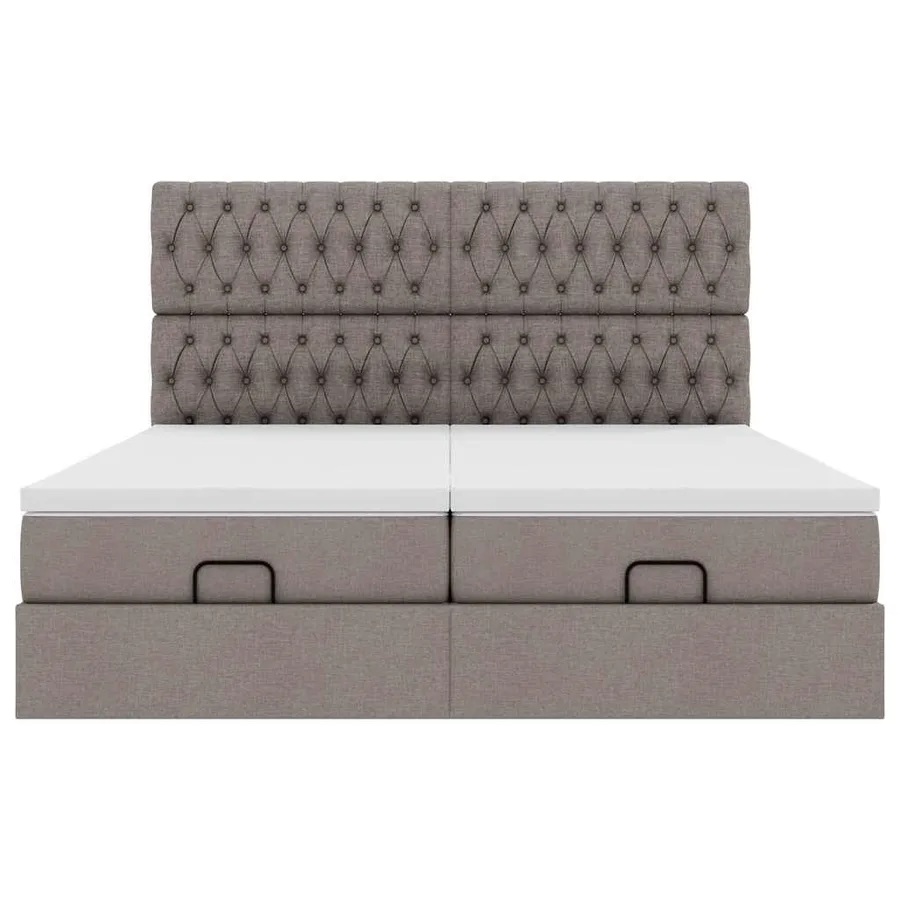 Cadre de lit ottoman avec matelas taupe 180x200 cm tissu - 8