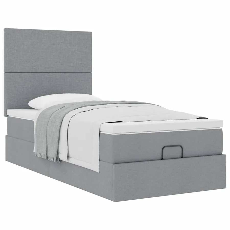 Lit ottoman avec matelas gris clair 100x200 cm tissu - 5
