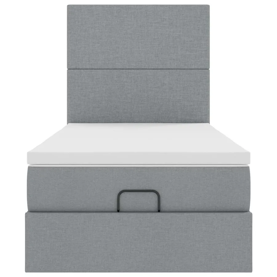 Cadre de lit ottoman et matelas gris clair 100x200 cm tissu - 8