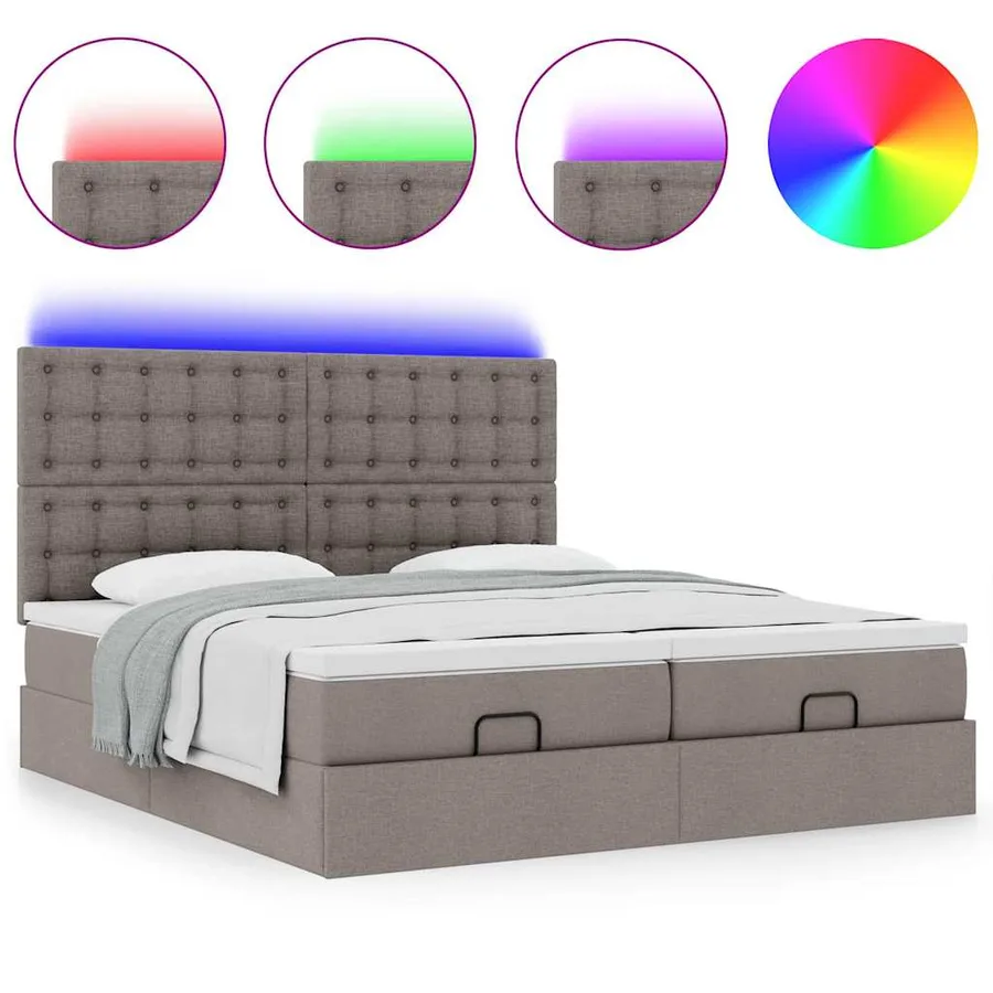 Cadre de lit ottoman avec matelas taupe 180x200 cm tissu - 5