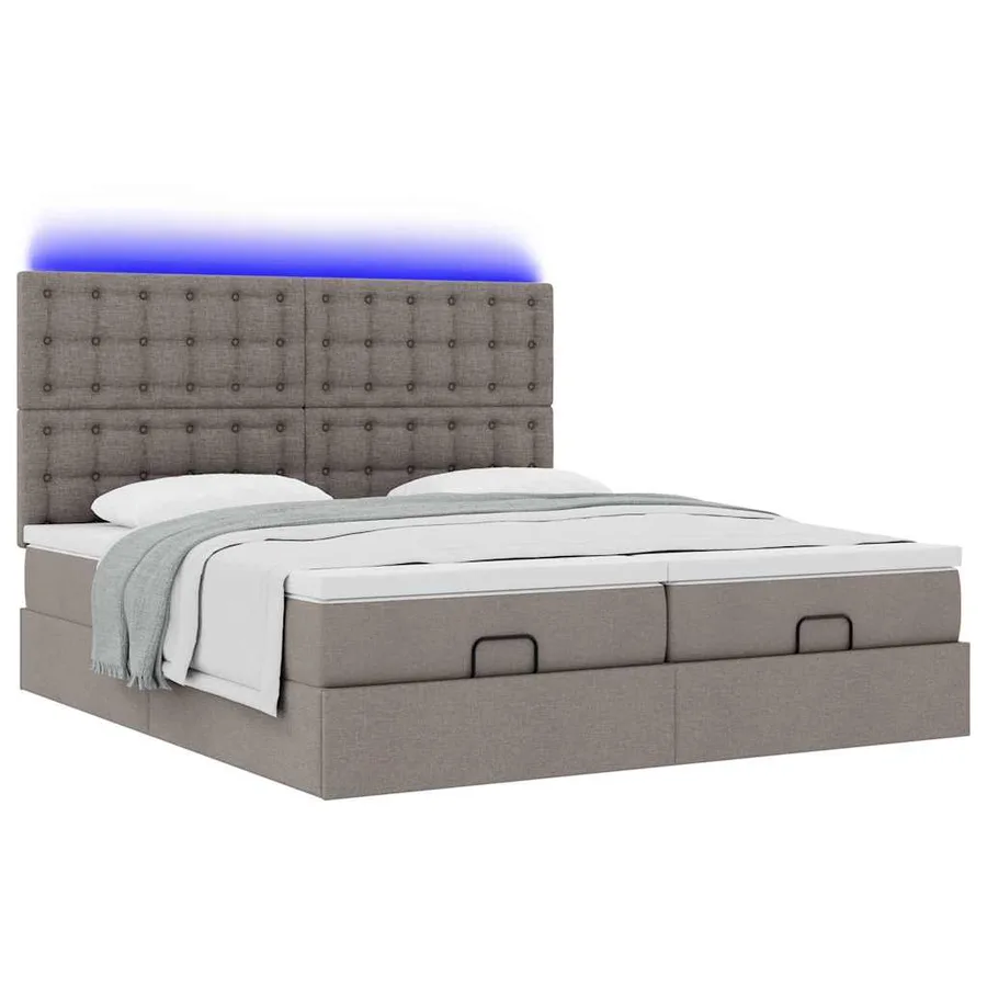 Cadre de lit ottoman avec matelas taupe 180x200 cm tissu - 6