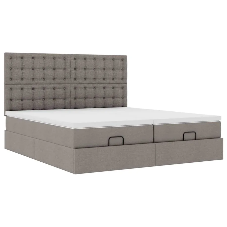 Cadre de lit ottoman avec matelas taupe 180x200 cm tissu - 7