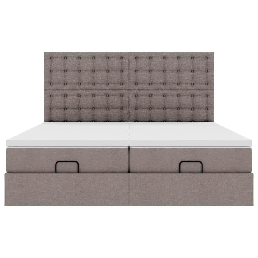 Cadre de lit ottoman avec matelas taupe 180x200 cm tissu - 8