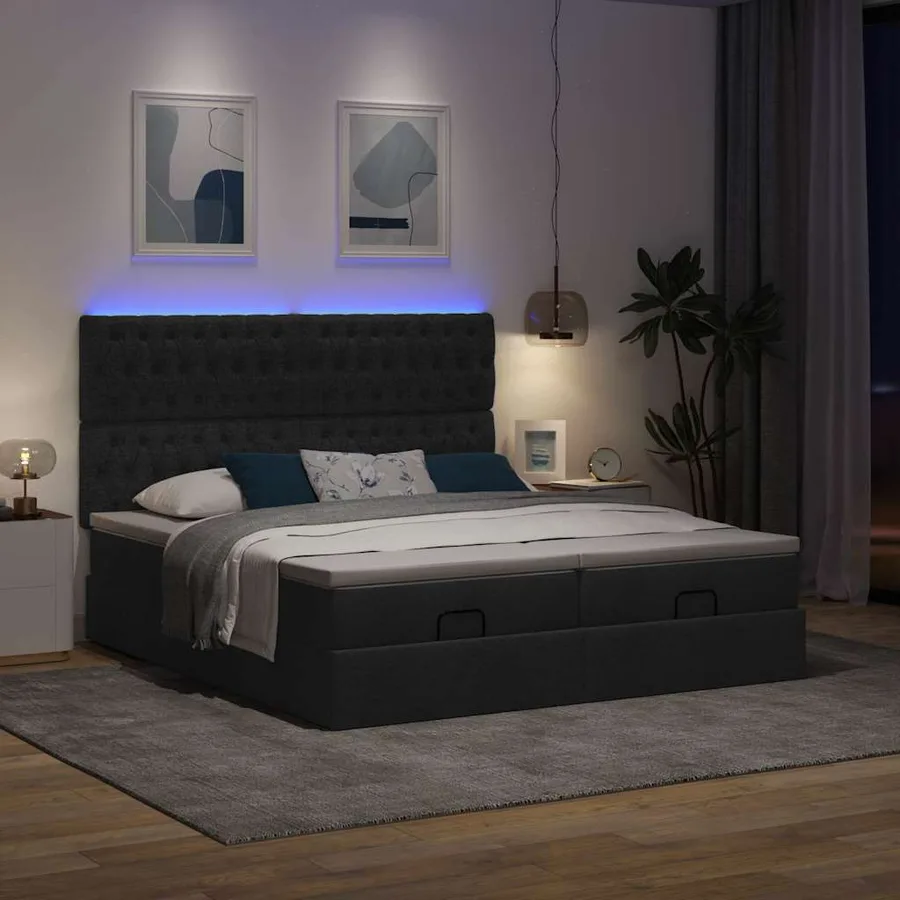 Cadre de lit ottoman avec matelas noir 180x200cm tissu - 3