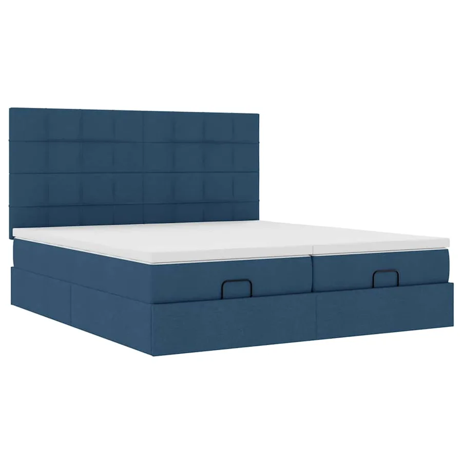 Cadre de lit ottoman avec matelas bleu 180x200 cm tissu - 6