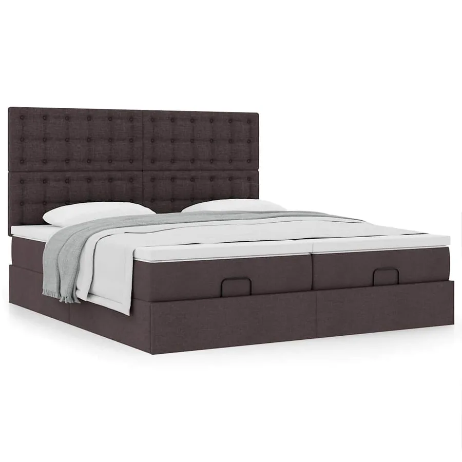 Cadre de lit ottoman avec matelas marron foncé 180x200 cm tissu - 4