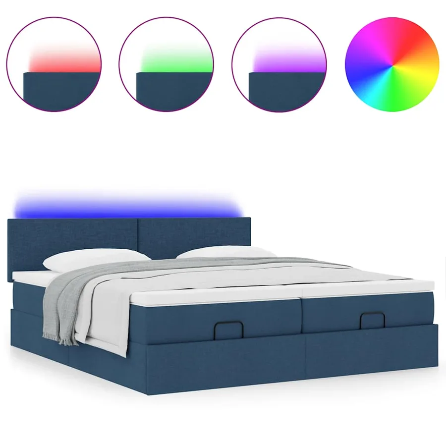 Cadre de lit ottoman avec matelas bleu 180x200 cm tissu - 5