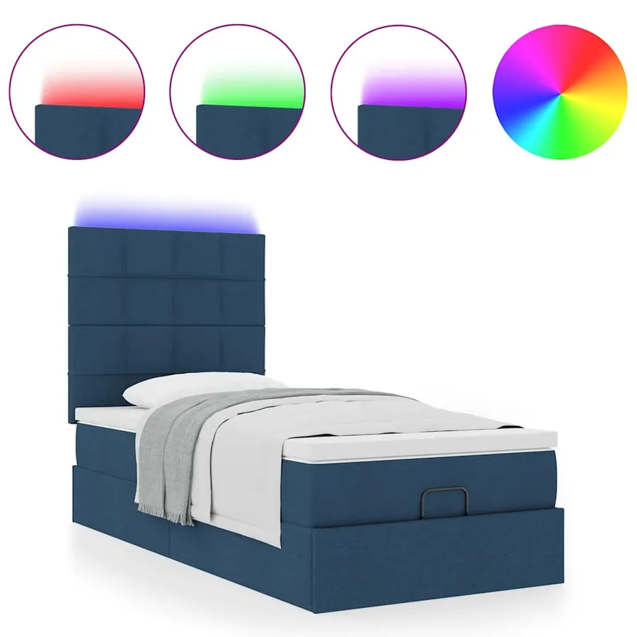 Lit ottoman avec matelas et LED Bleu 90x200 cm Tissu - 5