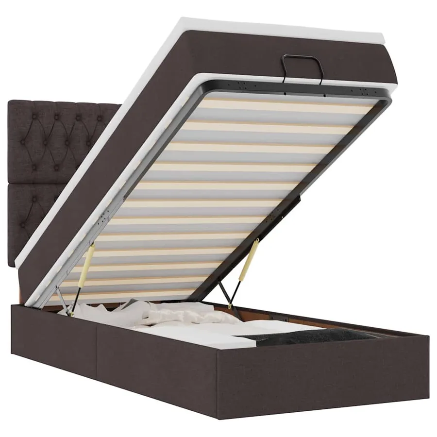 Lit ottoman avec matelas et LED marron foncé 90x200 cm tissu - 2