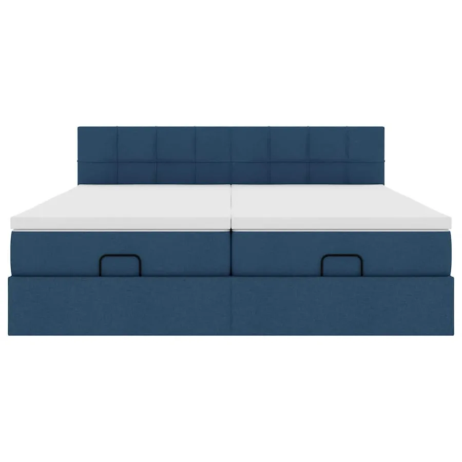 Cadre de lit ottoman avec matelas bleu 180x200 cm tissu - 7