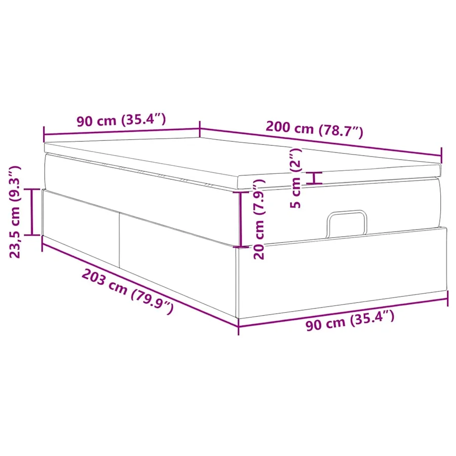 Cadre de lit ottoman avec matelas marron foncé 90x200 cm tissu - 17