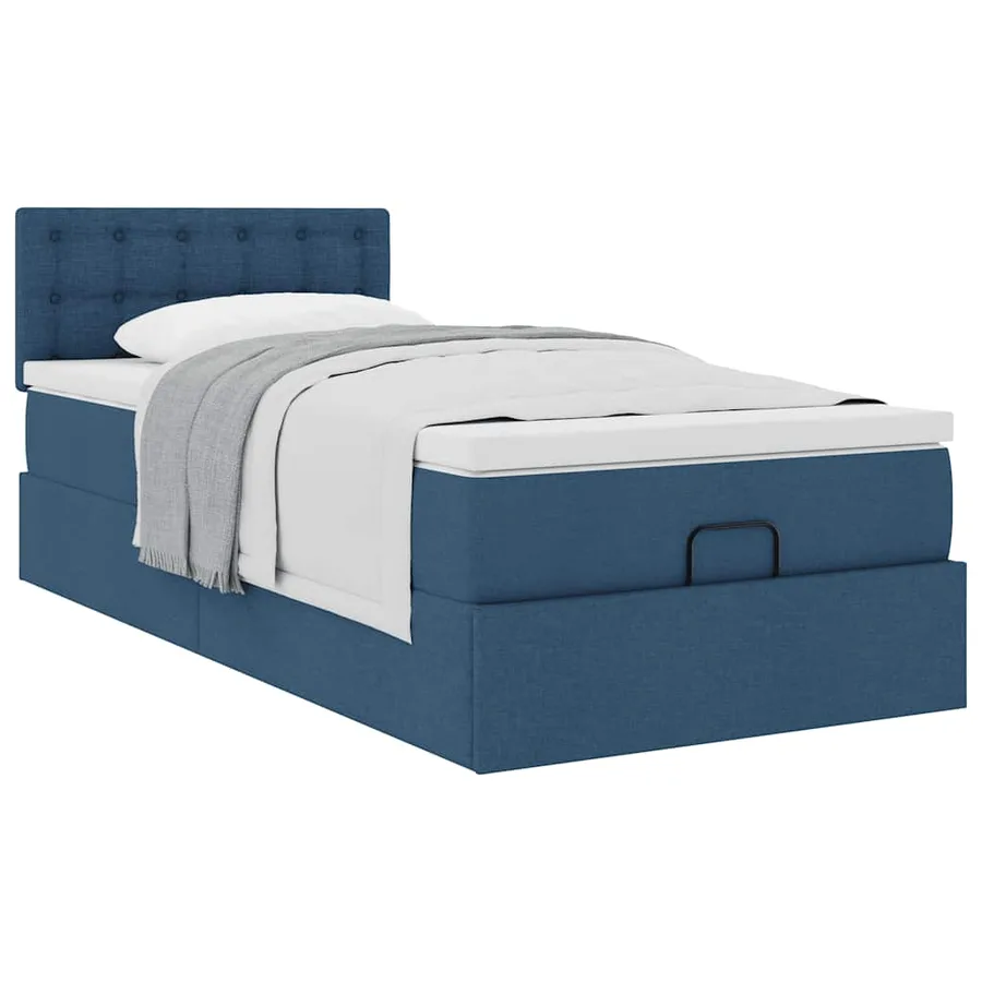 Lit ottoman avec matelas bleu 90x200 cm tissu - 5