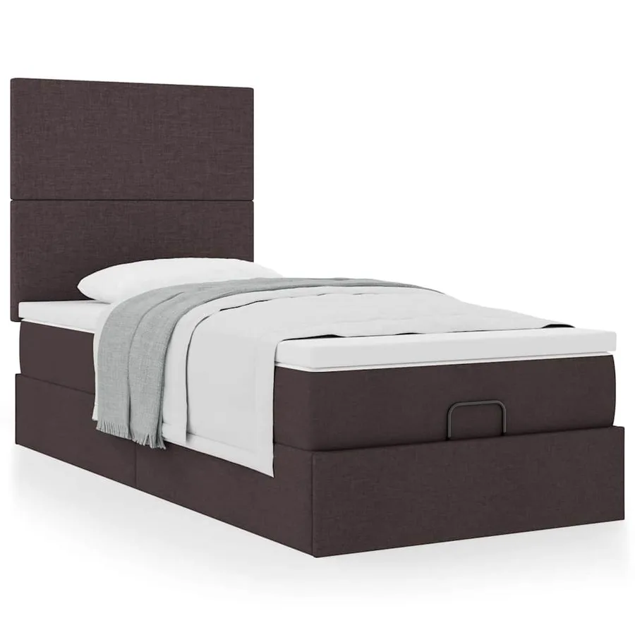 Lit ottoman avec matelas marron foncé 90x200 cm tissu - 4