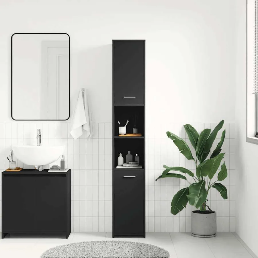 Armoire de salle de bain Noir 30x30x183,5 cm Bois d'ingénierie - 3