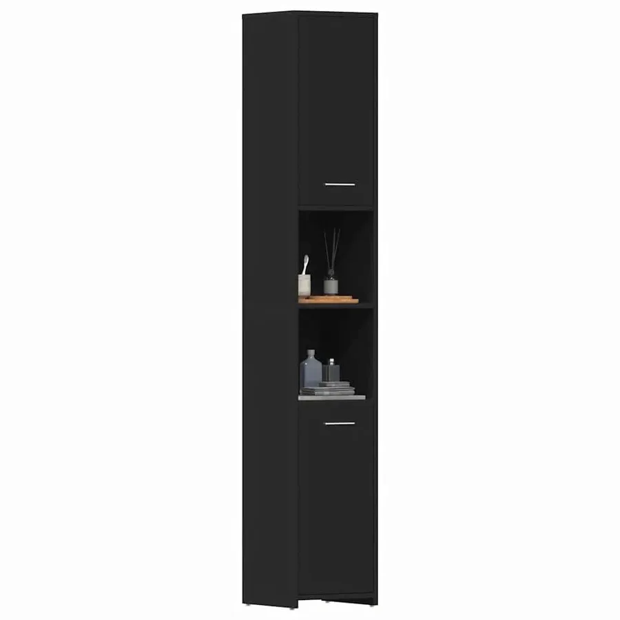 Armoire de salle de bain Noir 30x30x183,5 cm Bois d'ingénierie - 4