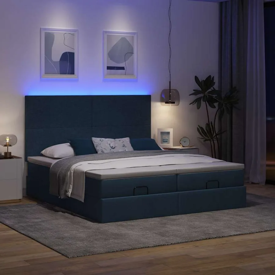 Cadre de lit ottoman avec matelas bleu 180x200 cm tissu - 3