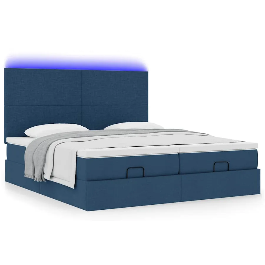 Cadre de lit ottoman avec matelas bleu 180x200 cm tissu - 6
