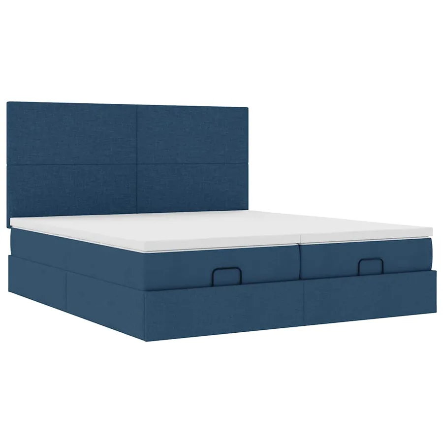 Cadre de lit ottoman avec matelas bleu 180x200 cm tissu - 7