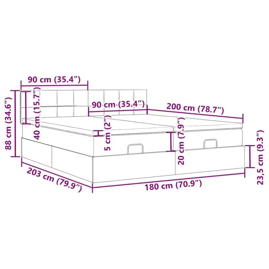 Cadre de lit ottoman avec matelas bleu 180x200 cm tissu - 18