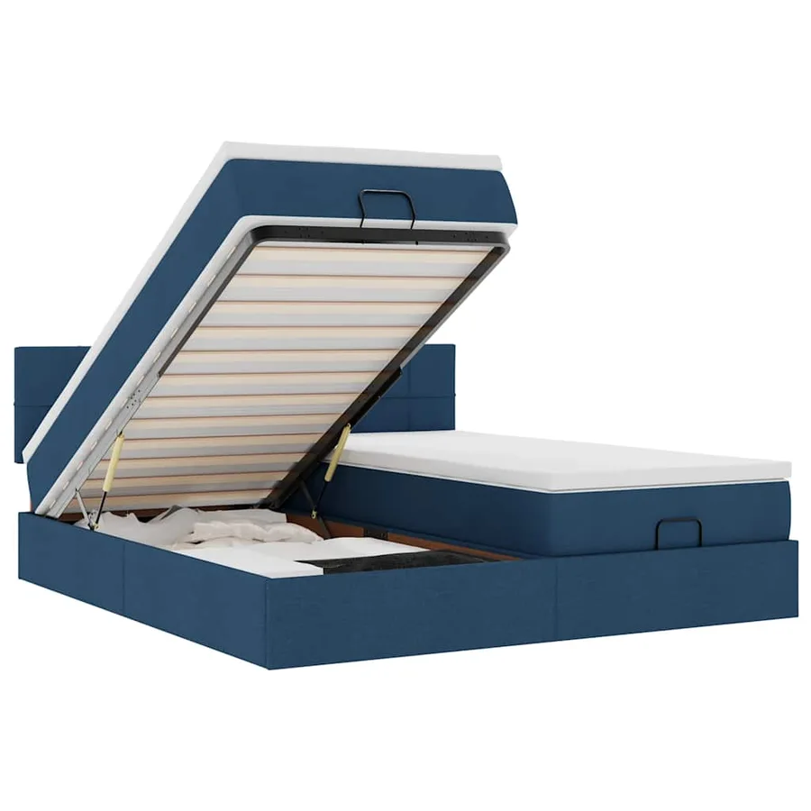 Cadre de lit ottoman avec matelas bleu 180x200 cm tissu - 2