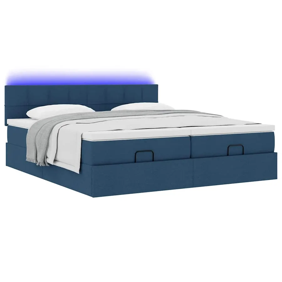 Cadre de lit ottoman avec matelas bleu 180x200 cm tissu - 6