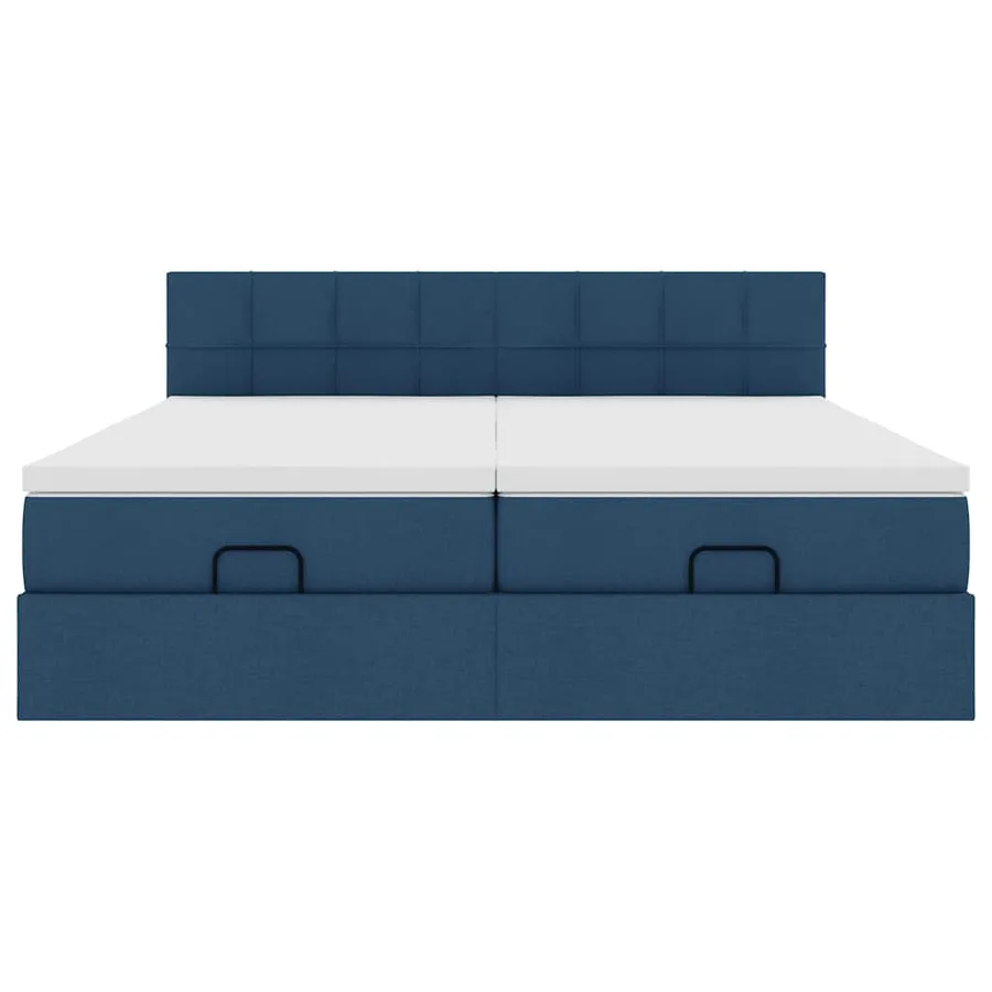 Cadre de lit ottoman avec matelas bleu 180x200 cm tissu - 8
